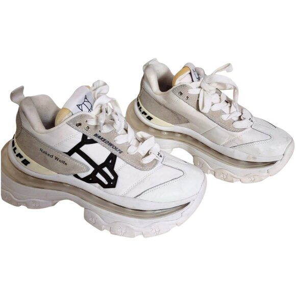 Naked Wolfe Fighter Chunky Platform Sneakers in White 8 - Picture 2 of 12